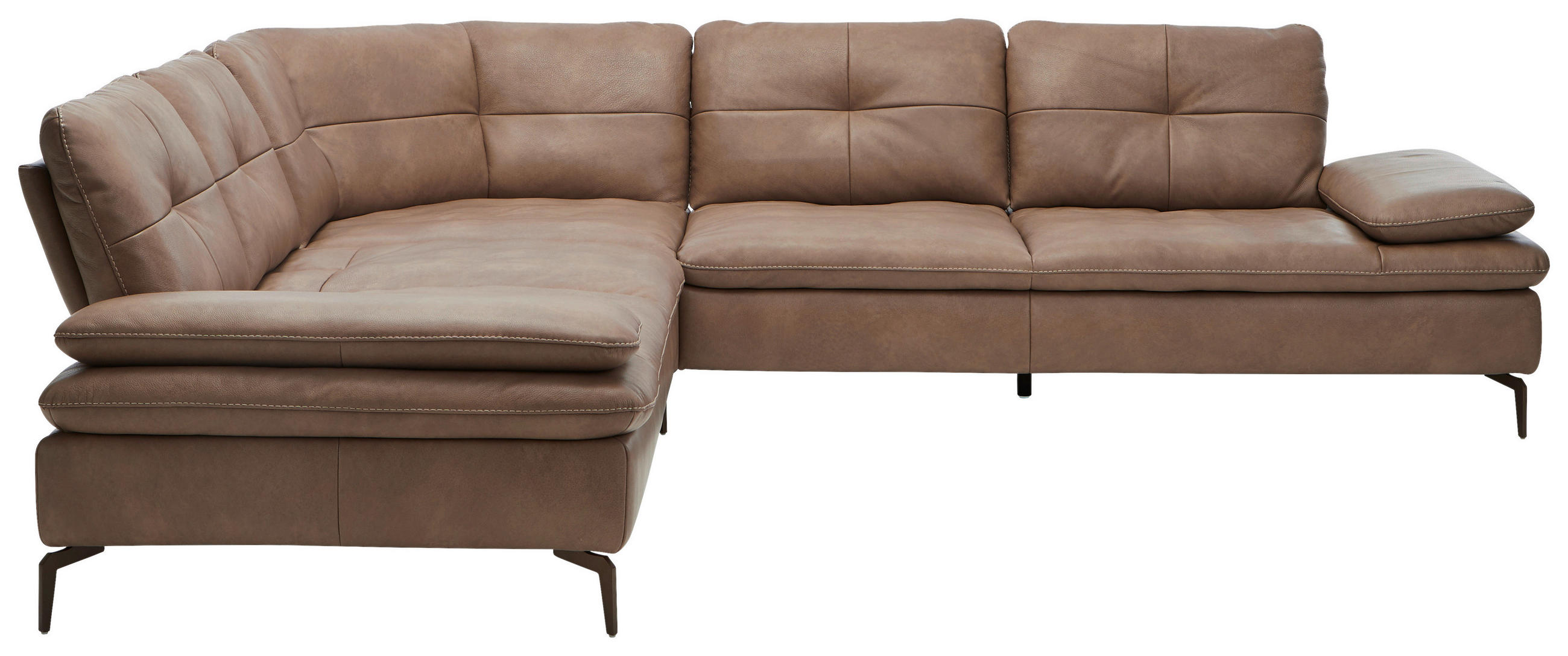 ECKSOFA Sandfarben Echtleder  - Sandfarben/Bronzefarben, Design, Leder/Metall (298/298cm) - Chilliano