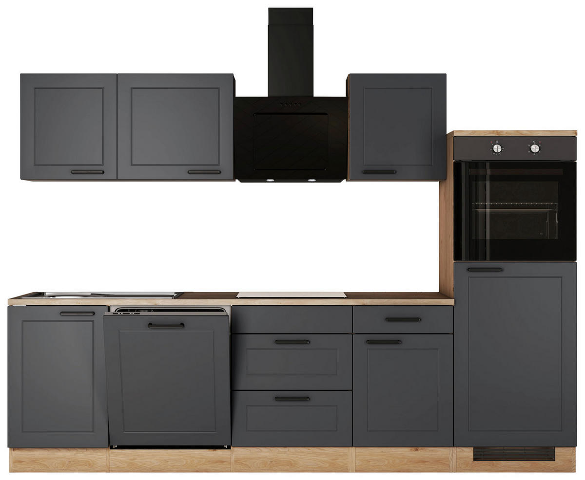 KÜCHENBLOCK 280 cm   in Anthrazit, Eichefarben  - Eichefarben/Anthrazit, Basics, Holzwerkstoff/Metall (280cm) - FlexWell