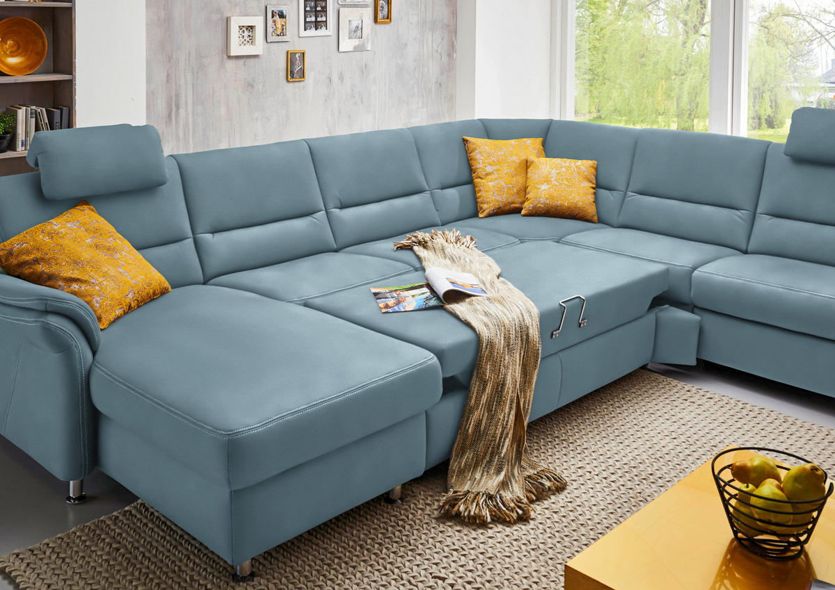 WOHNLANDSCHAFT in Mikrofaser Hellblau  - Alufarben/Hellblau, Konventionell, Textil/Metall (173/330/262cm) - Beldomo System