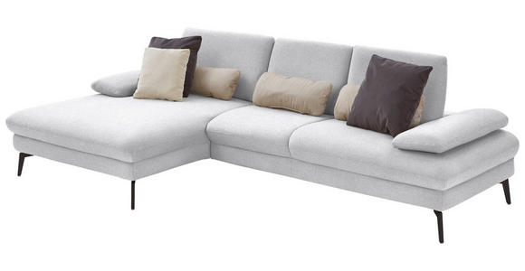 ECKSOFA in Chenille, Mikrofaser Hellgrau 157/299 cm - Hellgrau/Schwarz, Design, Textil/Metall (157/299cm) - Dieter Knoll