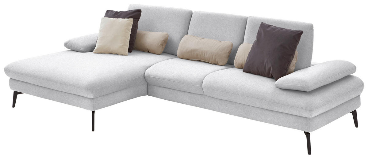 ECKSOFA in Chenille, Mikrofaser Hellgrau  157/299 cm  - Hellgrau/Schwarz, Design, Textil/Metall (157/299cm) - Dieter Knoll
