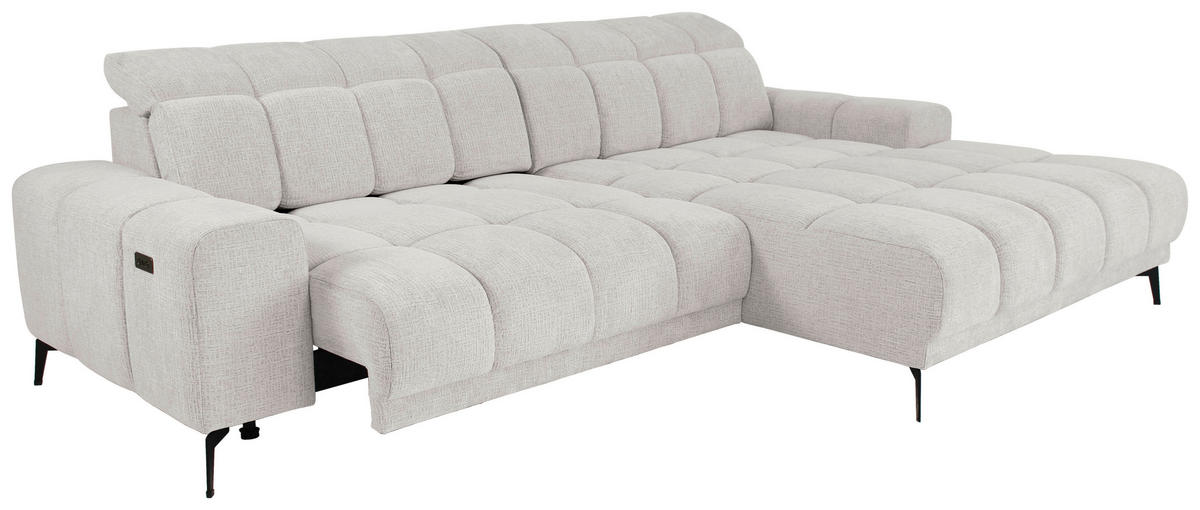 ECKSOFA inkl.Funktionen Hellgrau Chenille  - Hellgrau/Schwarz, MODERN, Textil/Metall (300/195cm) - Xora