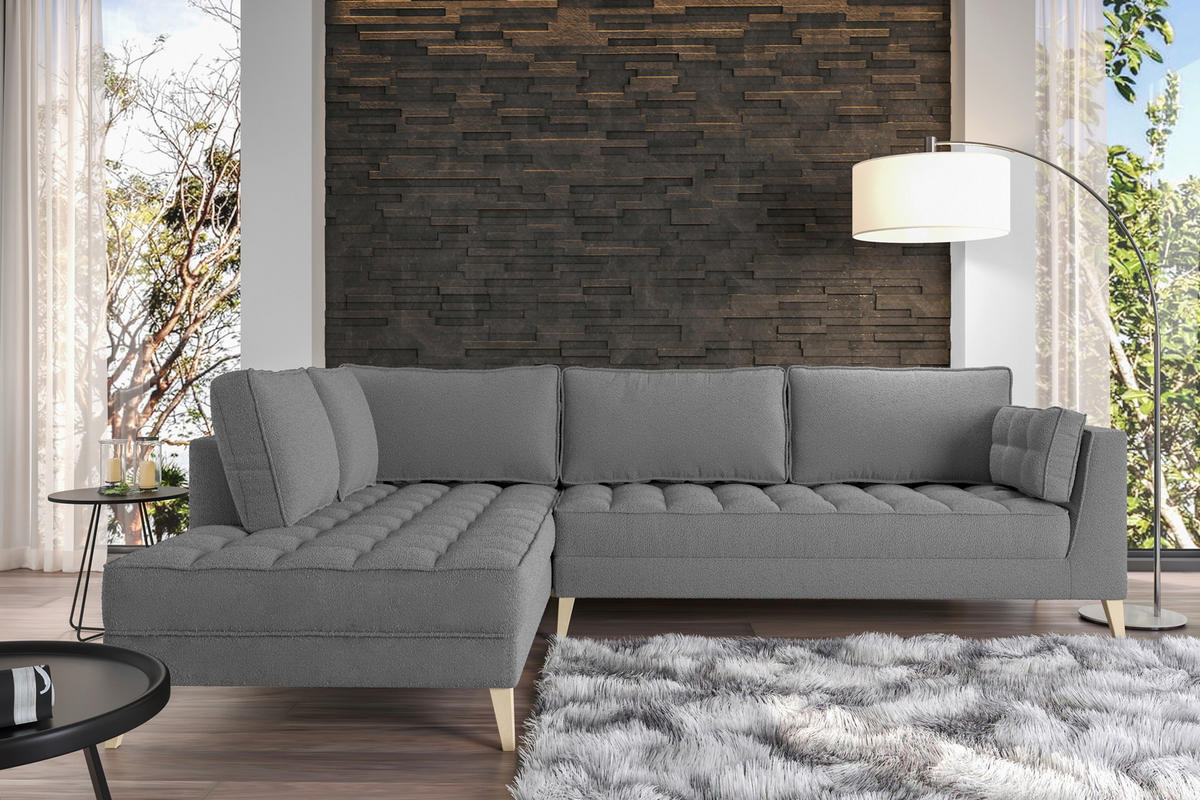 ECKSOFA in Bouclé Taupe  - Taupe/Naturfarben, Design, Holzwerkstoff/Textil (204/310cm) - MID.YOU