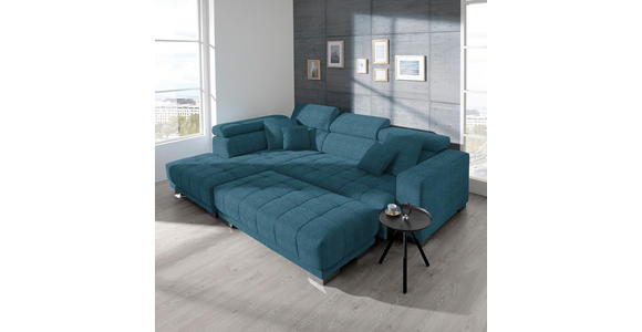 ECKSOFA in Mikrofaser Blau  207/301 cm  - Chromfarben/Blau, Design, Textil/Metall (207/301cm) - Xora