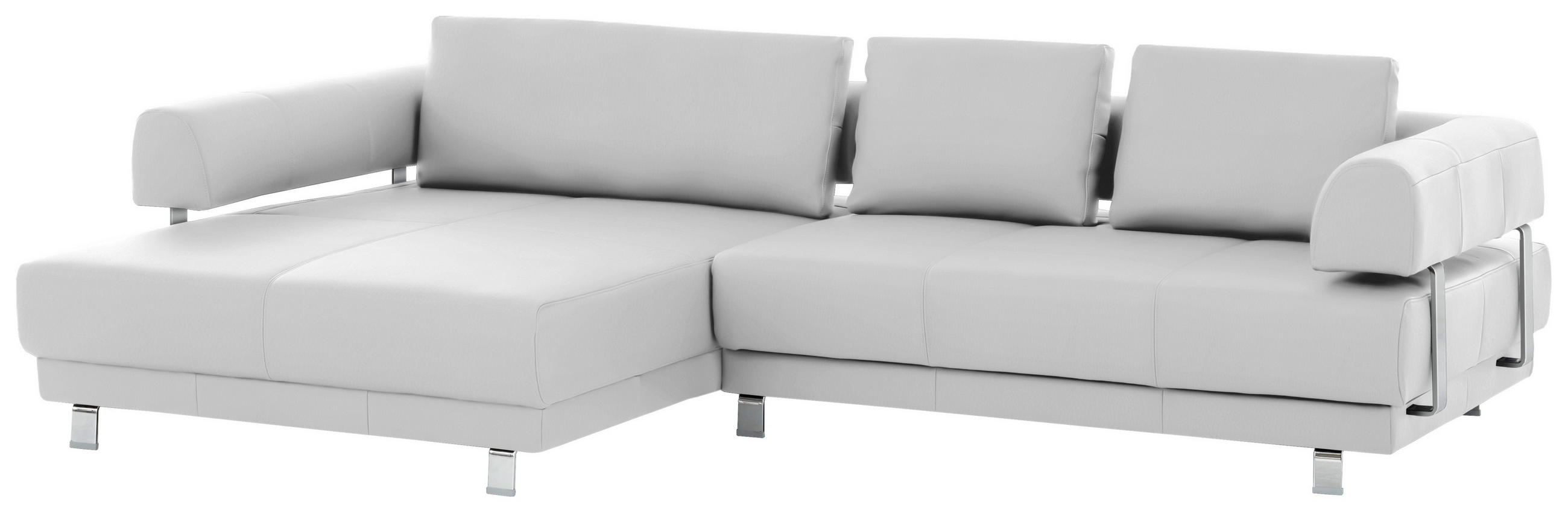 ECKSOFA Weiß Echtleder  - Weiß, Design, Leder/Metall (188/307cm)