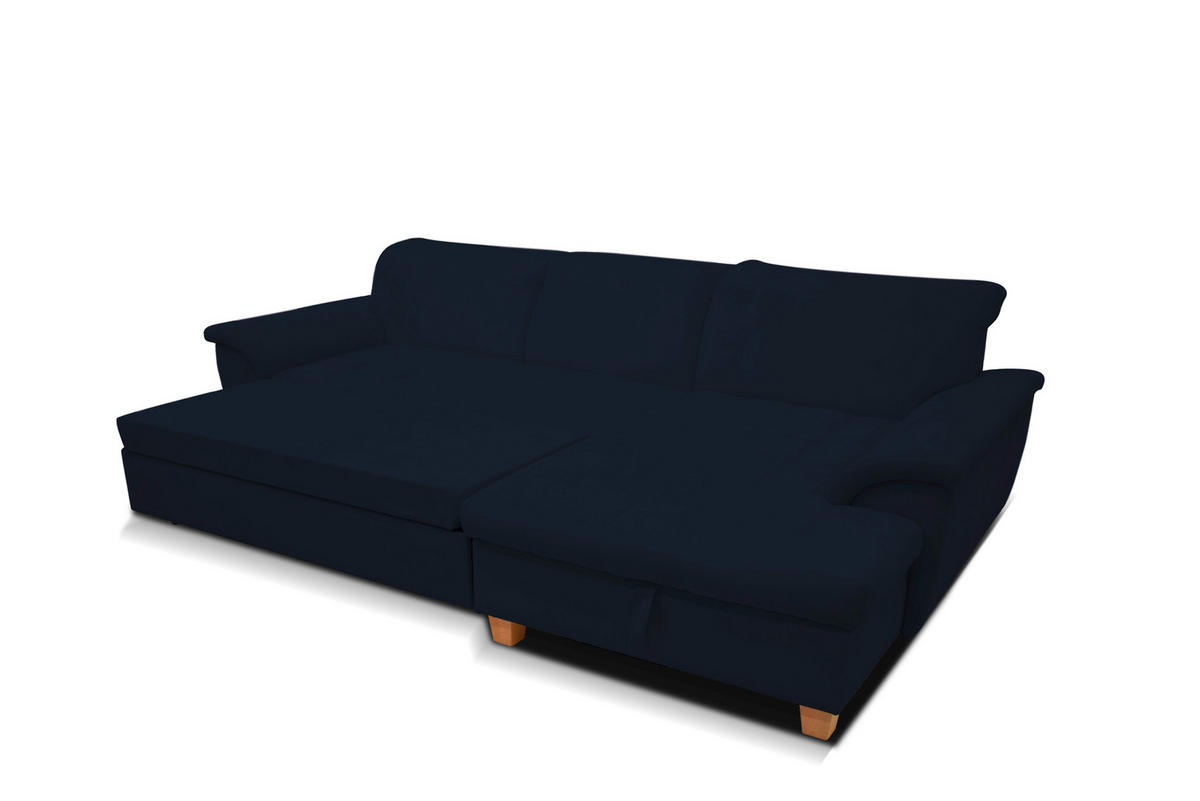ECKSOFA in Mikrofaser Dunkelblau  279/170 cm  - Eichefarben/Dunkelblau, KONVENTIONELL, Holz/Textil (279/170cm) - MID.YOU