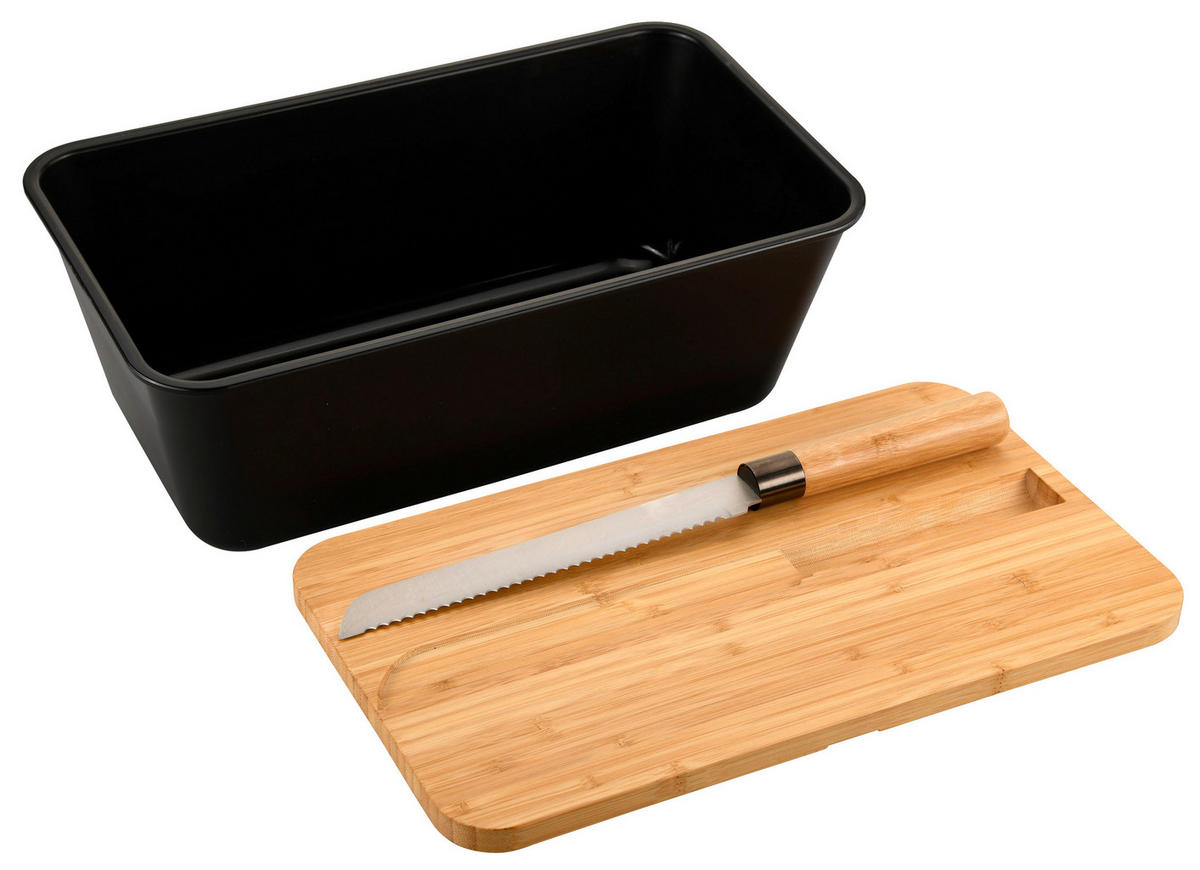 BROTBOX  - Hellbraun/Schwarz, Basics, Holz/Kunststoff (34,8/20/15,5cm) - Kesper