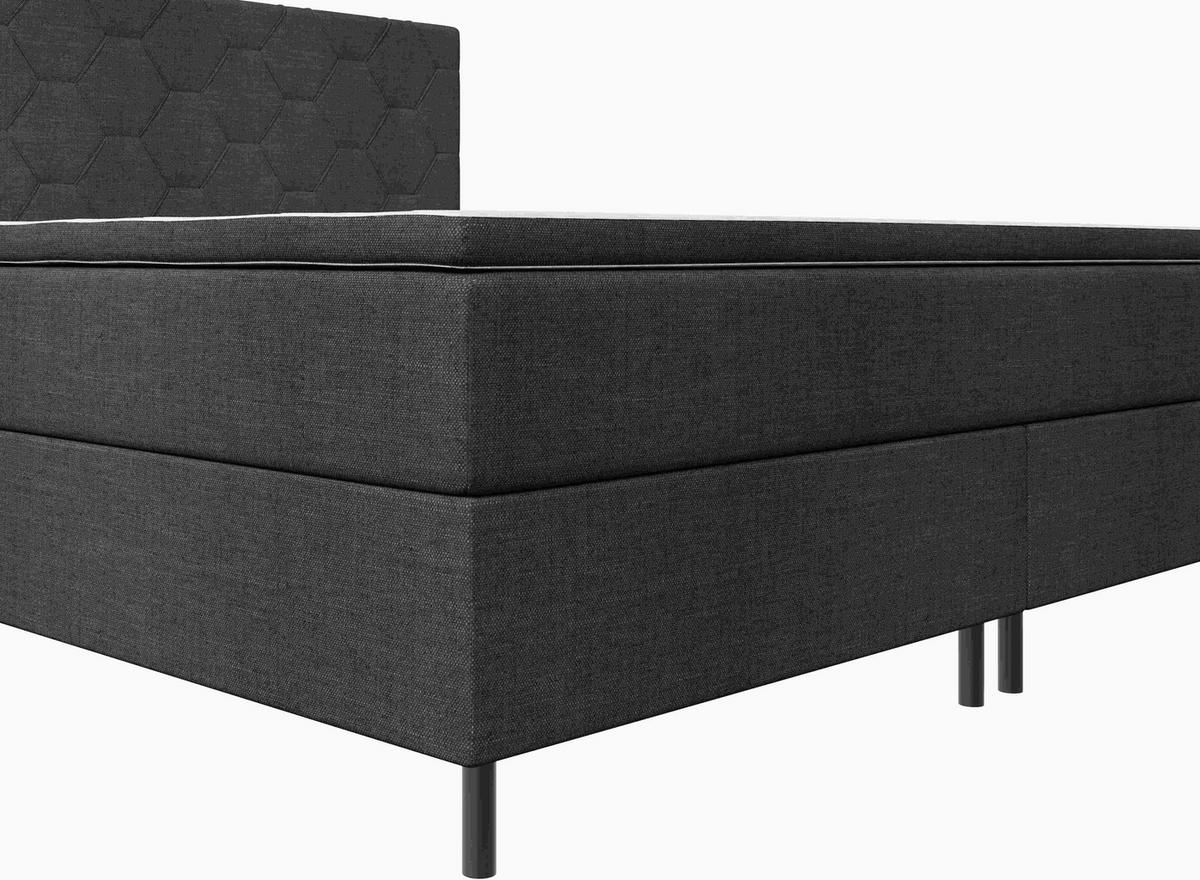 BOXSPRINGBETT 160/200 cm,  in Dunkelgrau, Matratze, Topper, H2 + H2 = mittel  - Dunkelgrau/Schwarz, KONVENTIONELL, Textil/Metall (160/200cm) - Chameo