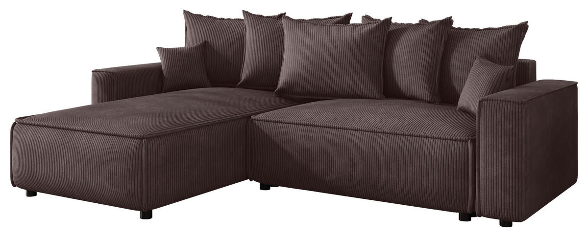 ECKSOFA 190/280 cm MERO in Cord Graubraun Zierkissen, Rückenkissen, Bettkasten  190/280 cm  - Graubraun/Schwarz, MODERN, Kunststoff/Textil (190/280cm) - MID.YOU