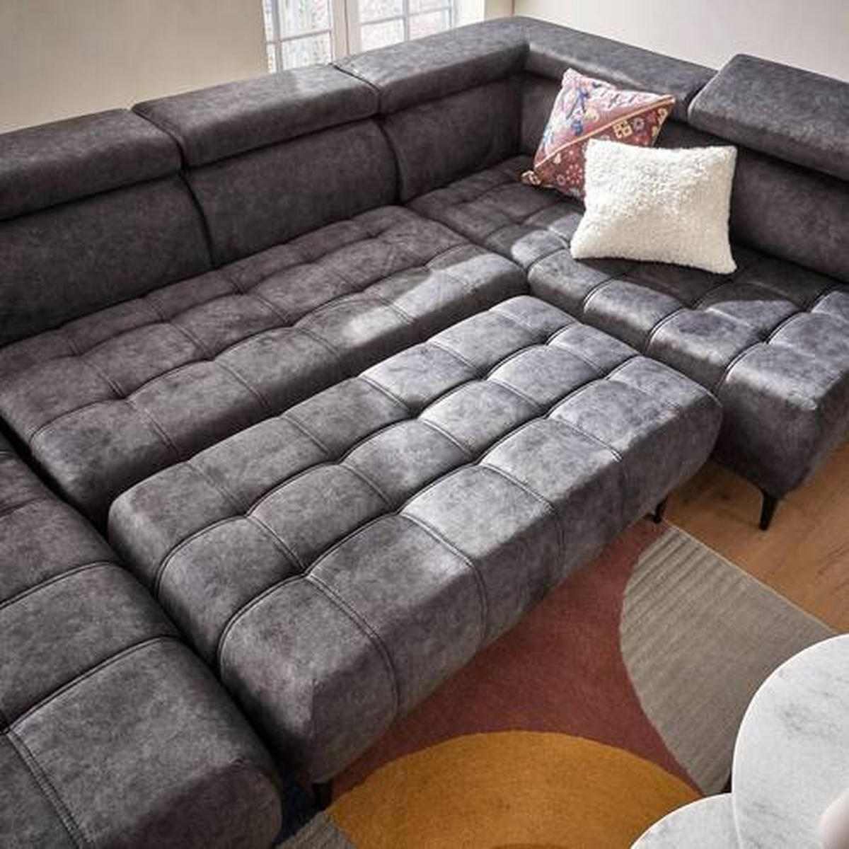 WOHNLANDSCHAFT in Velours Beige  - Beige/Schwarz, Design, Textil/Metall (172/340/191cm) - Stylife