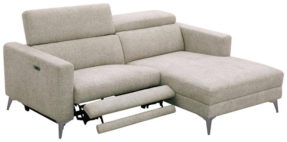 ECKSOFA Beigebraun Chenille  - Chromfarben/Beigebraun, Design, Textil/Metall (218/173cm) - Carryhome
