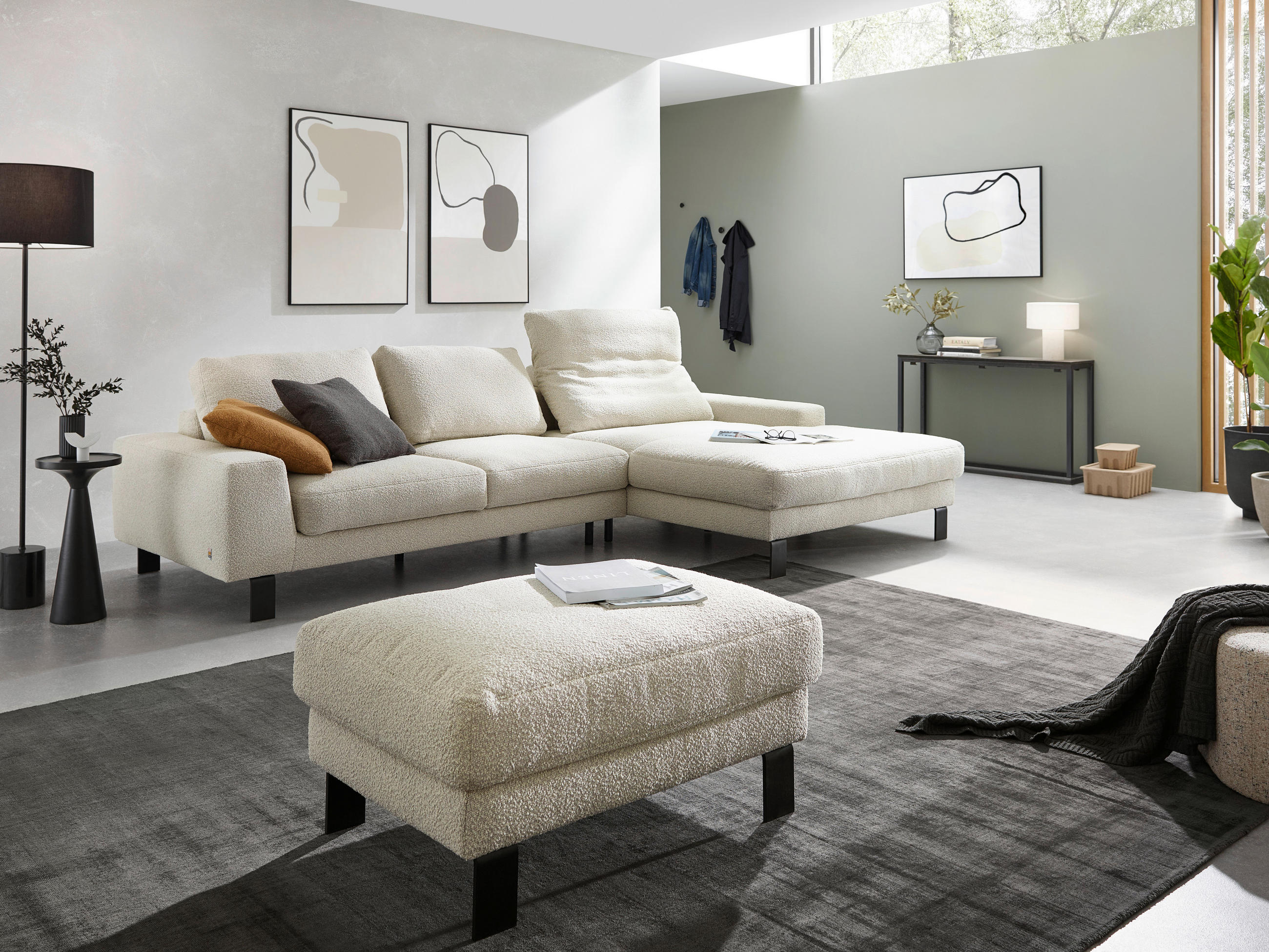 ECKSOFA Hellgrau Webstoff, Bouclé  - Hellgrau/Schwarz, Design, Textil/Metall (336/189cm) - Dieter Knoll