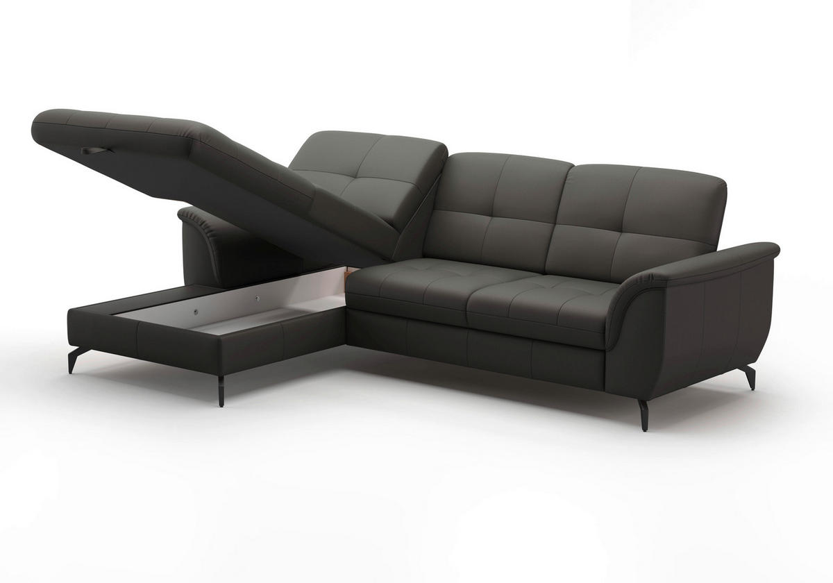 ECKSOFA in Vliesstoff Kombination Echtleder/Stoff Anthrazit  164/262 cm  - Anthrazit/Schwarz, MODERN, Leder/Textil (164/262cm) - Sit & More