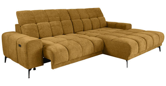 ECKSOFA inkl.Funktionen Senfgelb Chenille  - Senfgelb/Schwarz, MODERN, Textil/Metall (300/195cm) - Xora