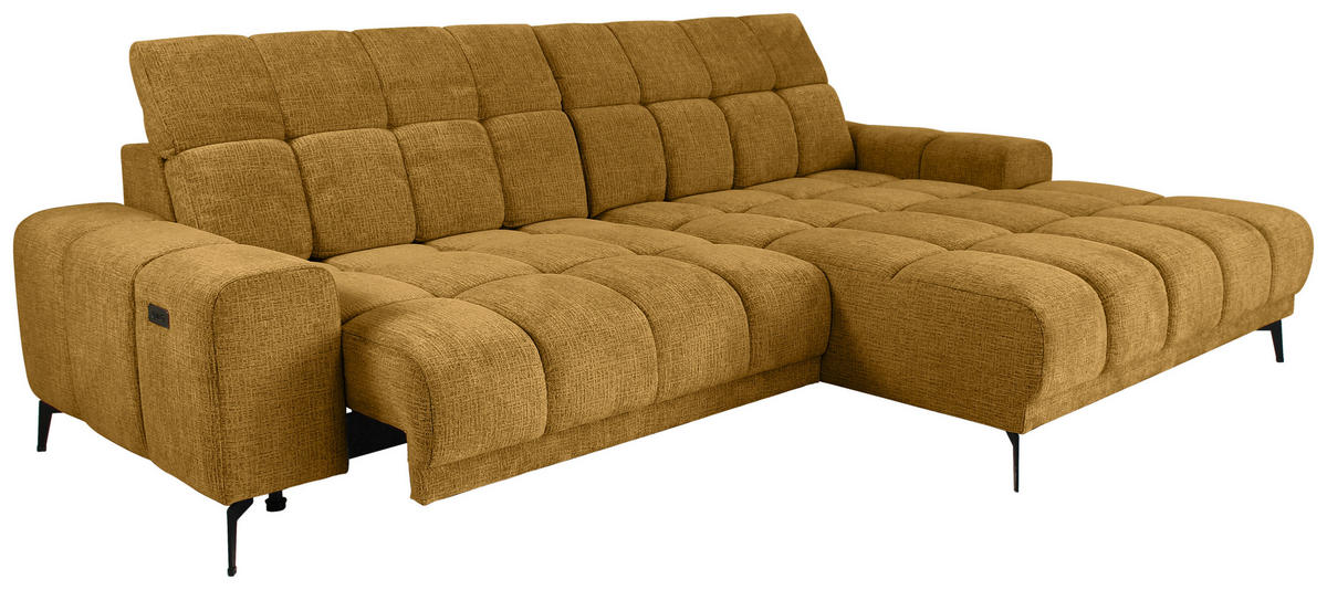 ECKSOFA inkl.Funktionen Senfgelb Chenille  - Senfgelb/Schwarz, MODERN, Textil/Metall (300/195cm) - Xora