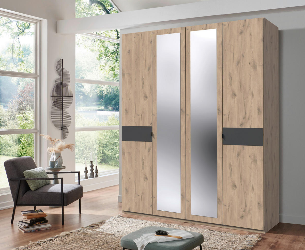 DREHTÜRENSCHRANK 180/208/58 cm,  in Graphitfarben, Eichefarben, 4 Tür(en)-türig  - Eichefarben/Graphitfarben, KONVENTIONELL, Glas/Holzwerkstoff (180/208/58cm) - Boxxx