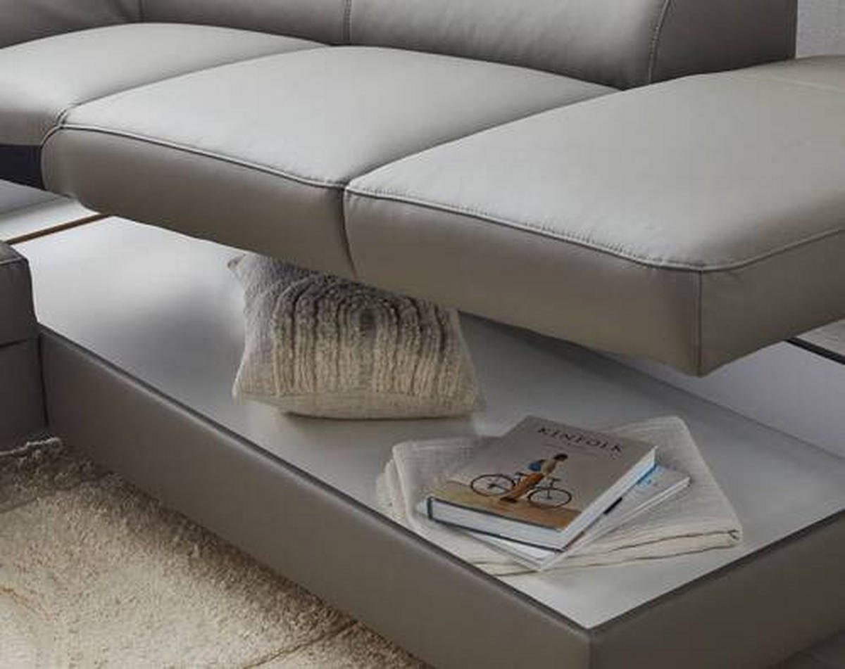 ECKSOFA in Echtleder Schlammfarben  - Schlammfarben/Schwarz, Design, Leder/Metall (220/256cm) - Celina Home