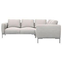 ECKSOFA Hellgrau Webstoff, Flachgewebe  - Hellgrau/Schwarz, Design, Textil/Metall (252/219cm) - Livetastic
