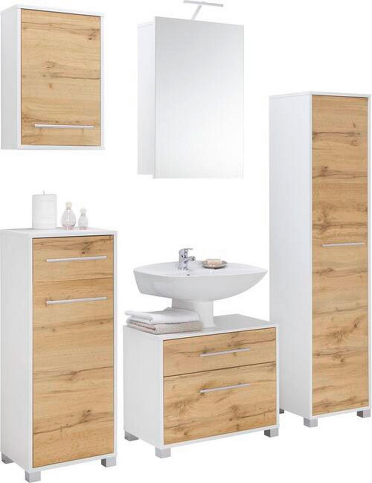 SKŘÍŇKA POD UMYVADLO, barvy dubu, bílá, 65/53/35 cm - bílá/barvy dubu, Moderní, kov/dřevo (65/53/35cm) - Welnova