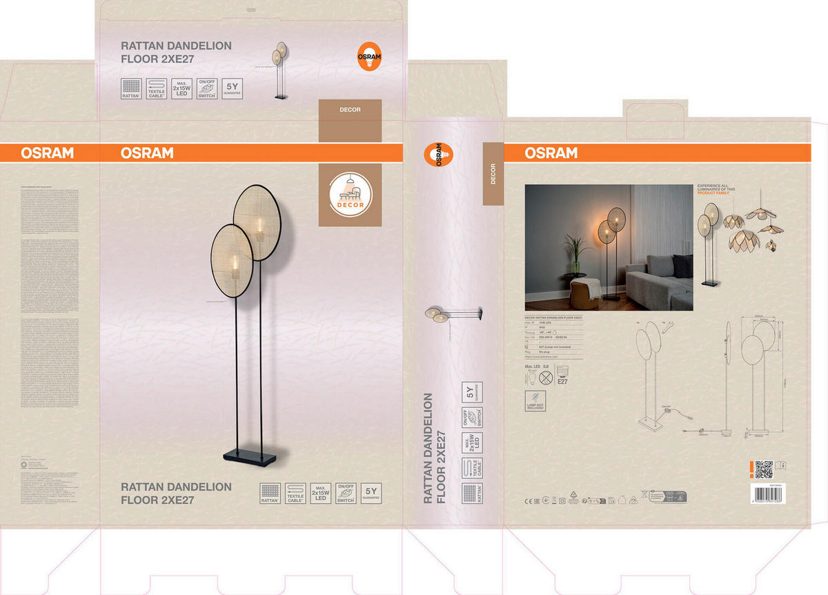 STEHLEUCHTE 52/15/170 cm   - Beige, Basics, Holz/Metall (52/15/170cm) - Osram