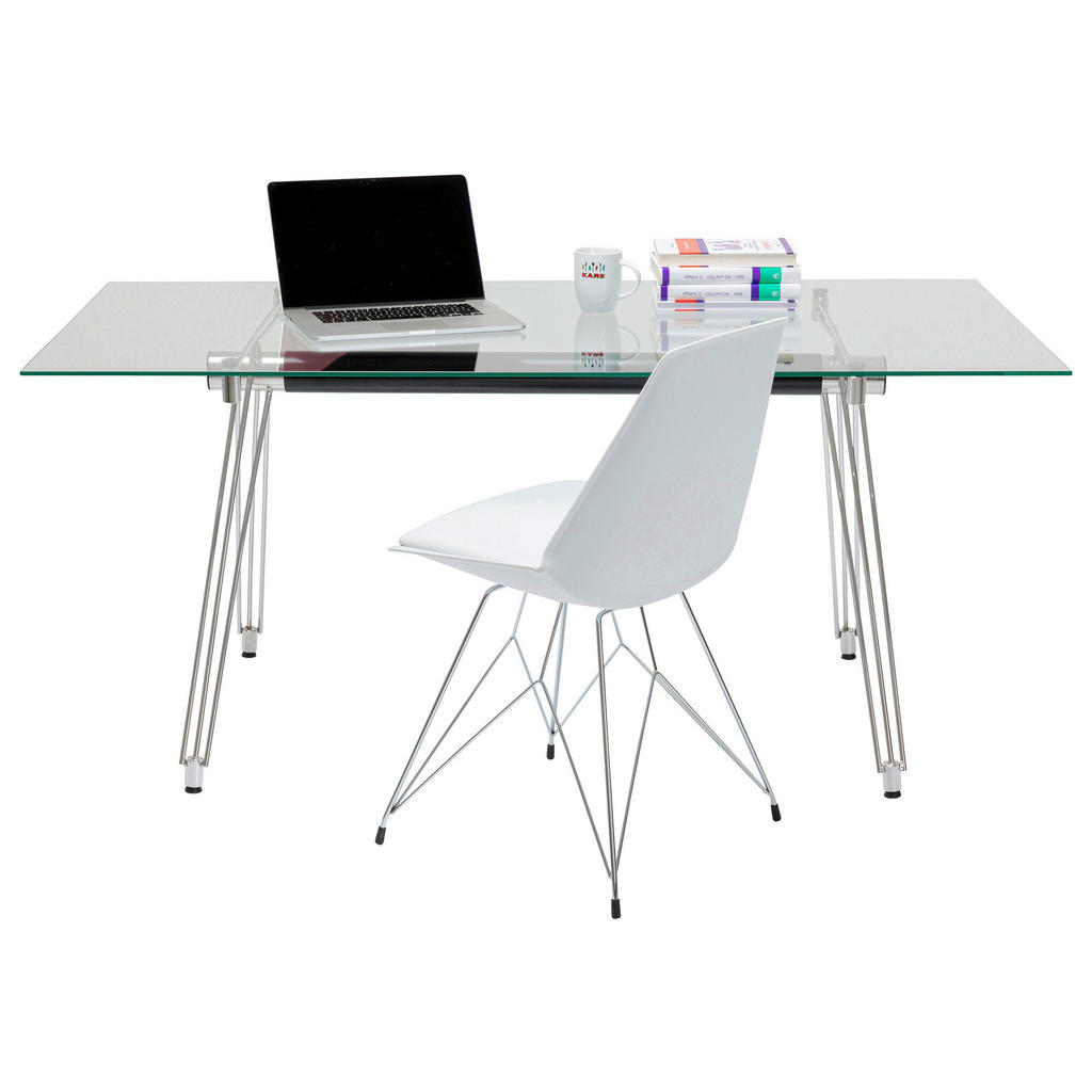 Thumbnail - Kare-Design Schreibtisch, Klar, Chrom, Metall, Glas, rechteckig, Rundrohr, Haarnadel, 80x71x160 cm, Arbeitszimmer, Schre...
