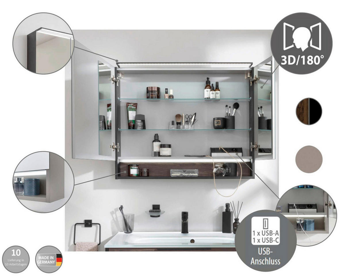 SPIEGELSCHRANK 90/71,8/15,6 cm  - Silberfarben/Grau, Basics, Glas/Holzwerkstoff (90/71,8/15,6cm) - MID.YOU