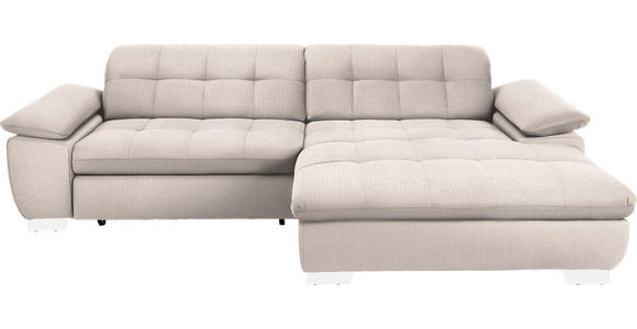 ECKSOFA  in Mikrofaser Ecru Rücken echt, Kopfteilverstellung  265/180 cm  - Chromfarben/Ecru, Design, Textil/Metall (265/180cm) - Carryhome