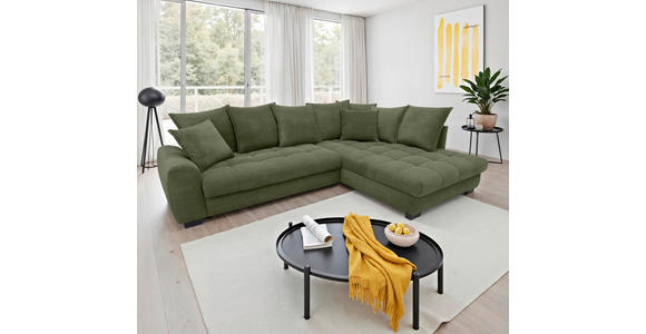 ECKSOFA Grün Cord Rückenkissen, Armlehnenkissen, Bettkasten, Schlaffunktion, Rücken echt, Liegefläche im Originalstoff  - Schwarz/Grün, KONVENTIONELL, Kunststoff/Textil (304/212cm) - Carryhome