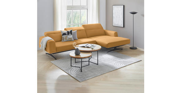 ECKSOFA  in Echtleder Senfgelb  305/163 cm  - Eichefarben/Senfgelb, Design, Leder/Holz (305/163cm) - Novel