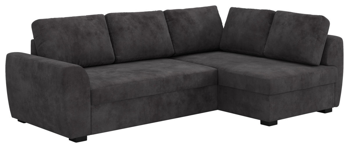 ECKSOFA Chenille Schwarz  - Schwarz, Trend, Kunststoff/Textil (253/154cm) - MID.YOU