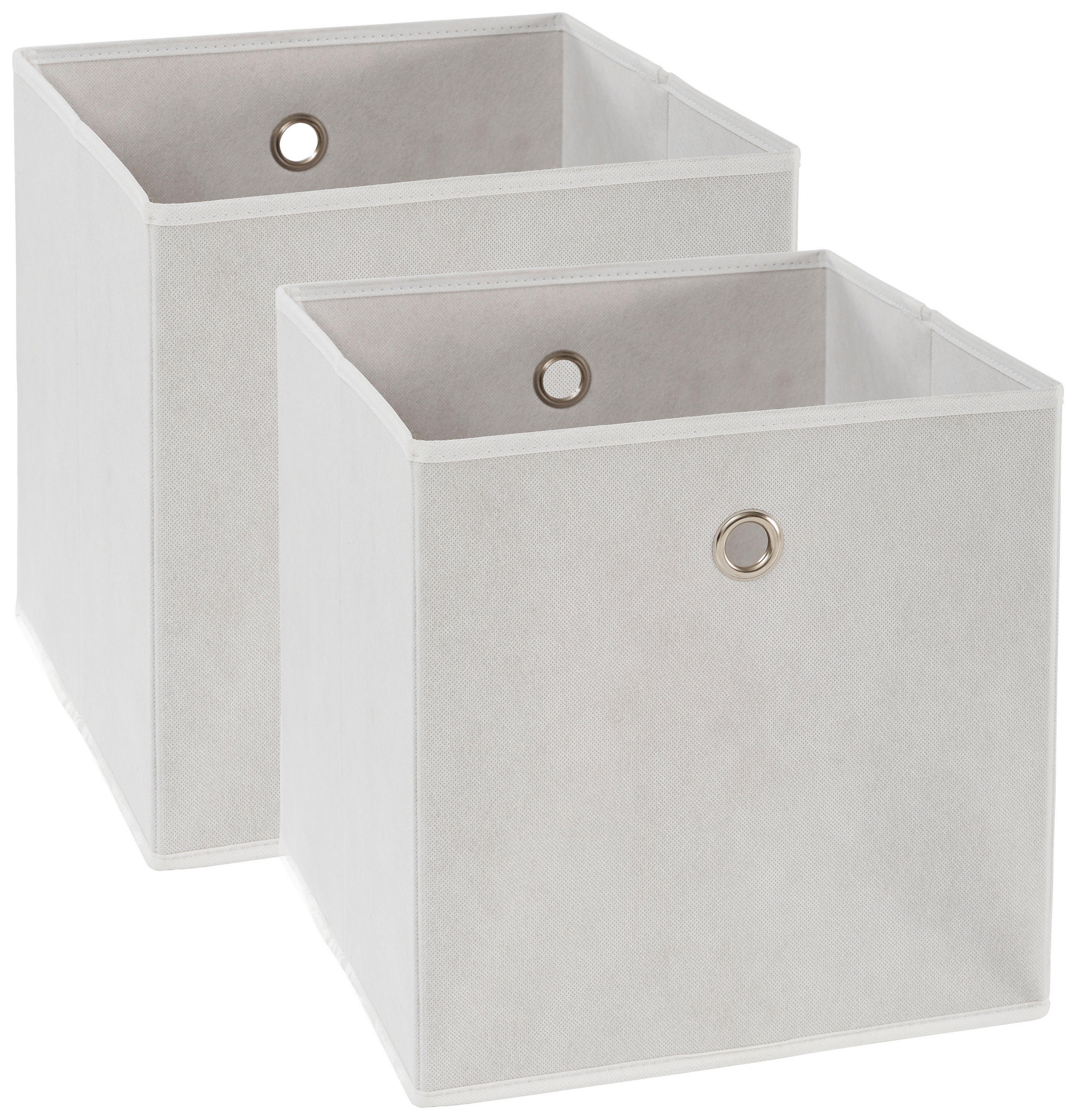 FALTBOX 2er Set Metall, Textil, Karton Silberfarben, Weiß  - Silberfarben/Weiß, Design, Karton/Textil (32/32/32cm) - Carryhome