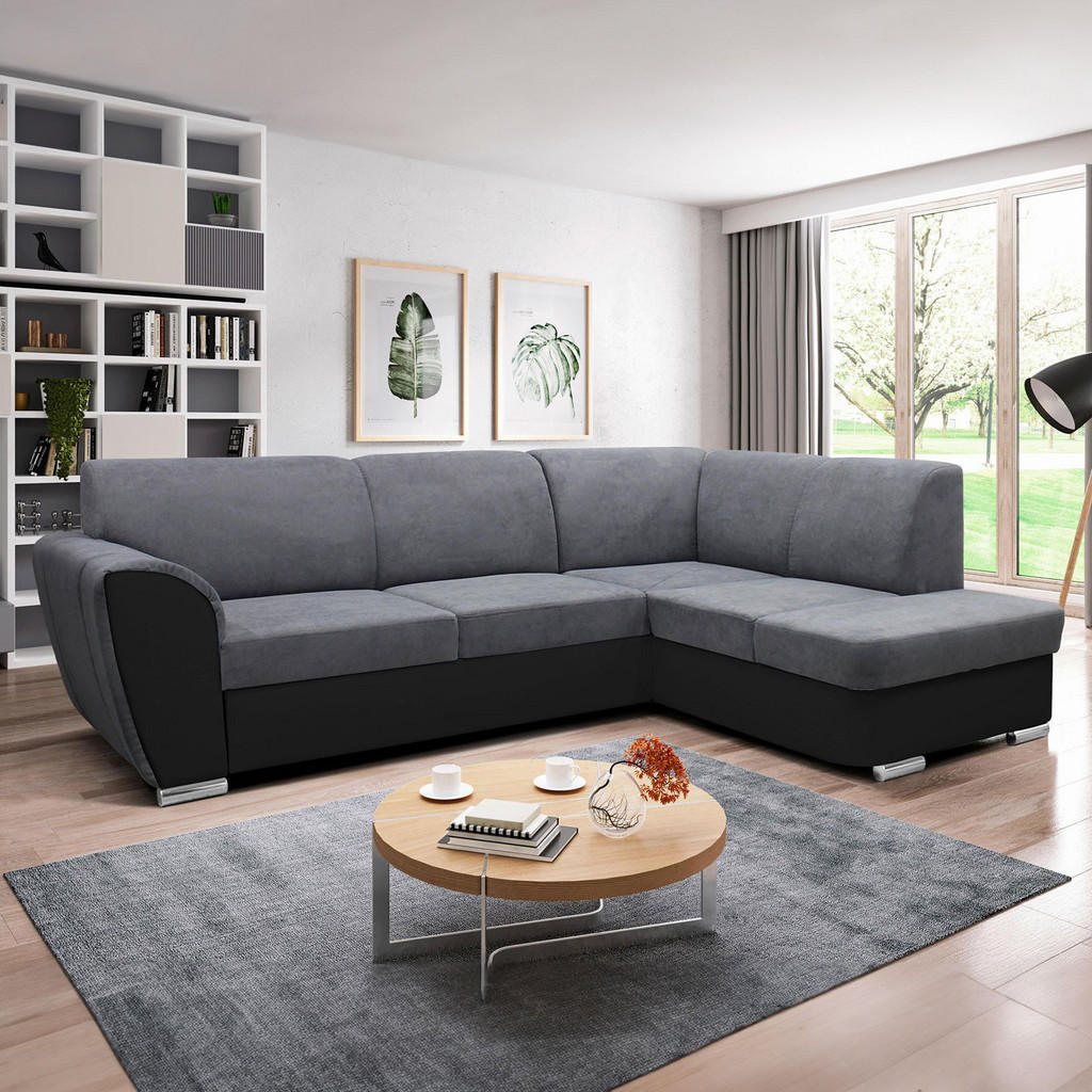 Thumbnail - Mid.you Ecksofa, Grau, Schwarz, Textil, 3-Sitzer, Ottomane rechts, L-Form, 255x196 cm, Made in EU, Wohnzimmer, Sofas & C...