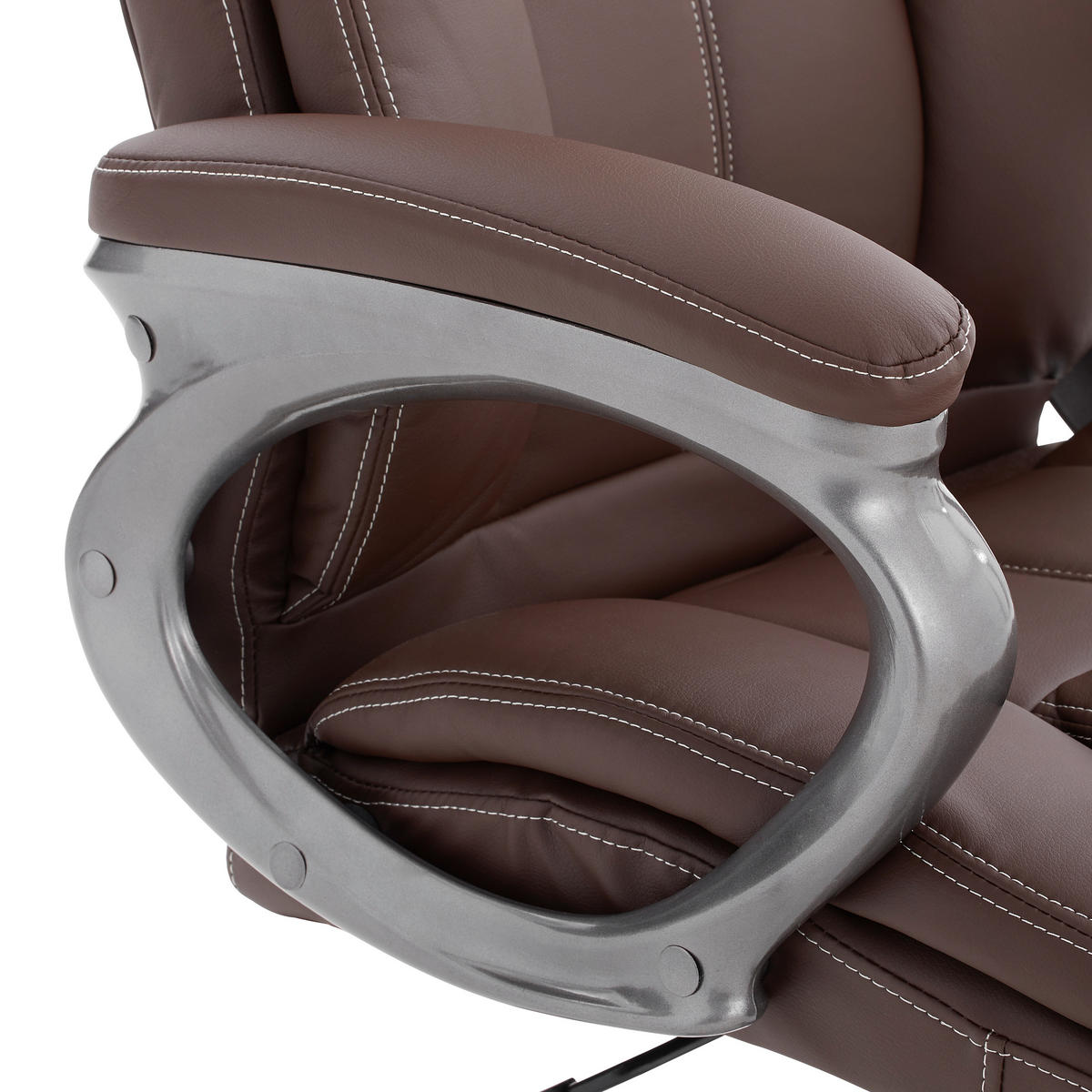 CHEFSESSEL Lederlook Braun  - Silberfarben/Schwarz, KONVENTIONELL, Kunststoff/Textil (64/113-121/74cm) - Hom`in