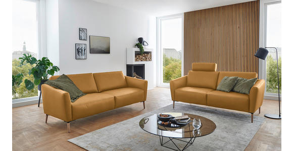 2-SITZER-SOFA  in Echtleder Currygelb   - Currygelb/Eichefarben, Natur, Leder/Holz (182/86/87cm) - Valnatura