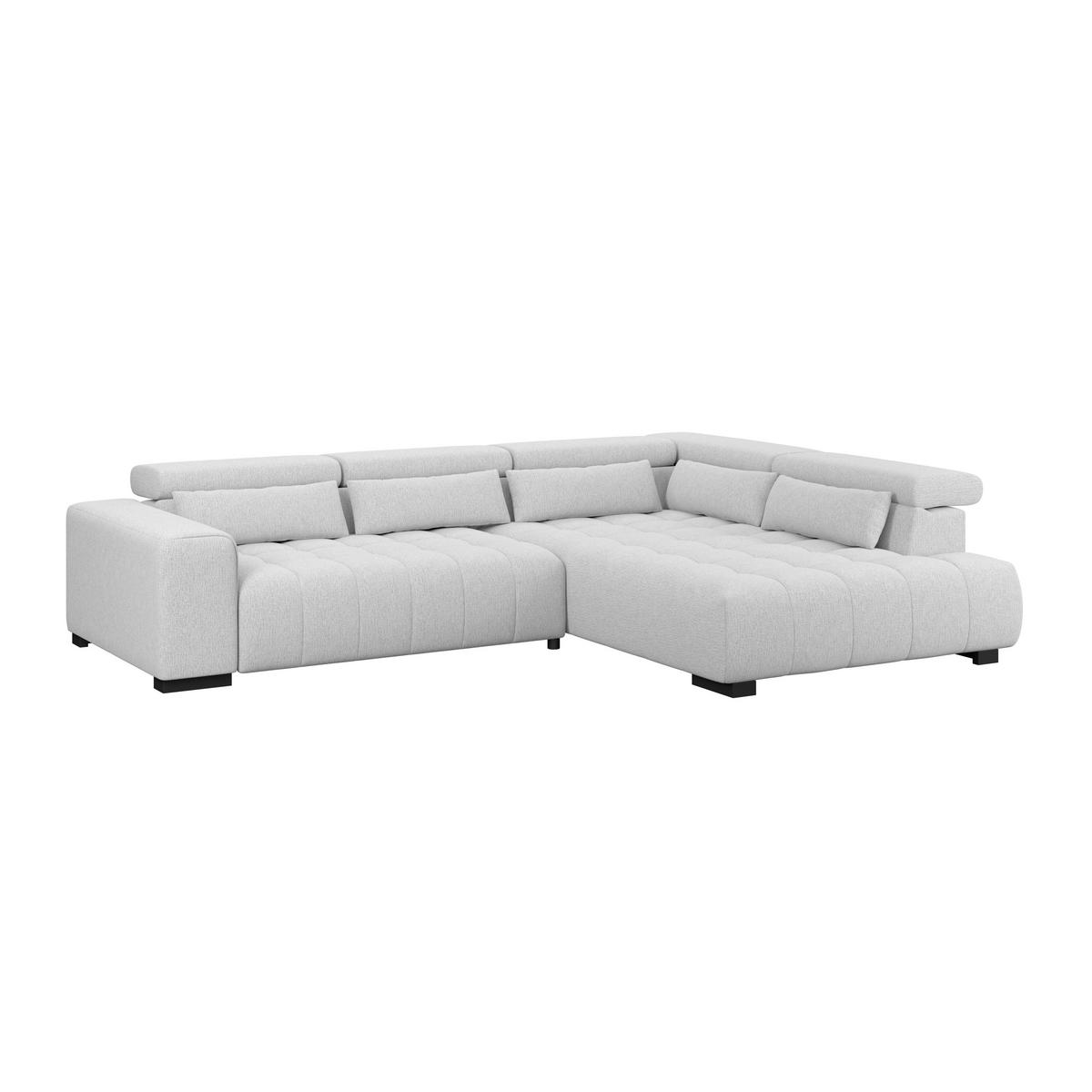 ECKSOFA MATERA Hellgrau Chenille, Struktur Nierenkissen, Kopfteilverstellung, Sitzvorzug  - Hellgrau/Schwarz, Trend, Holz/Textil (311/226cm) - MID.YOU