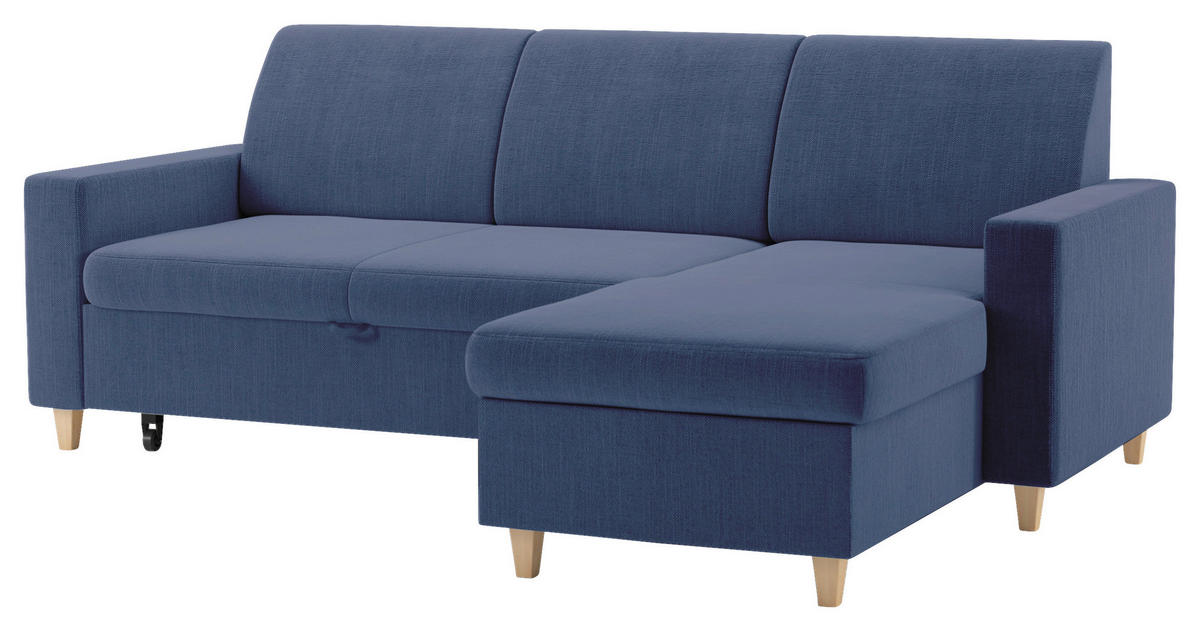 ECKSOFA NIKAS in Flachgewebe Blau  227/156 cm  - Blau/Buchefarben, Design, Holz/Textil (227/156cm) - MID.YOU