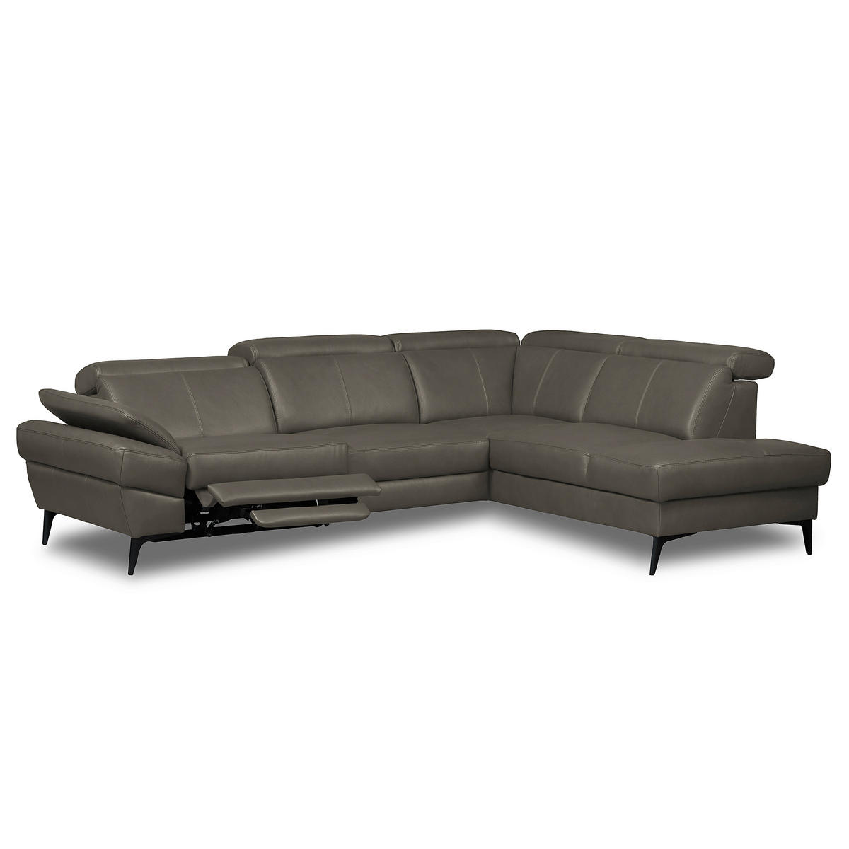 ECKSOFA Lederlook Echtleder Schlammfarben  - Schlammfarben/Schwarz, Design, Leder/Textil (264/211cm) - Livetastic