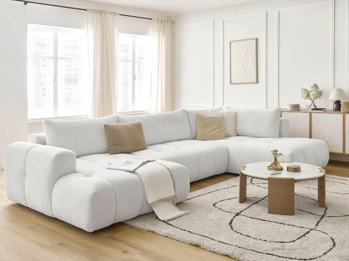 WOHNLANDSCHAFT  FUJI  Weiß Bouclé  - Schwarz/Weiß, MODERN, Kunststoff/Textil (160/377/204cm)