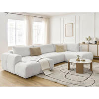 WOHNLANDSCHAFT  FUJI  Weiß Bouclé  - Schwarz/Weiß, MODERN, Kunststoff/Textil (160/377/204cm)