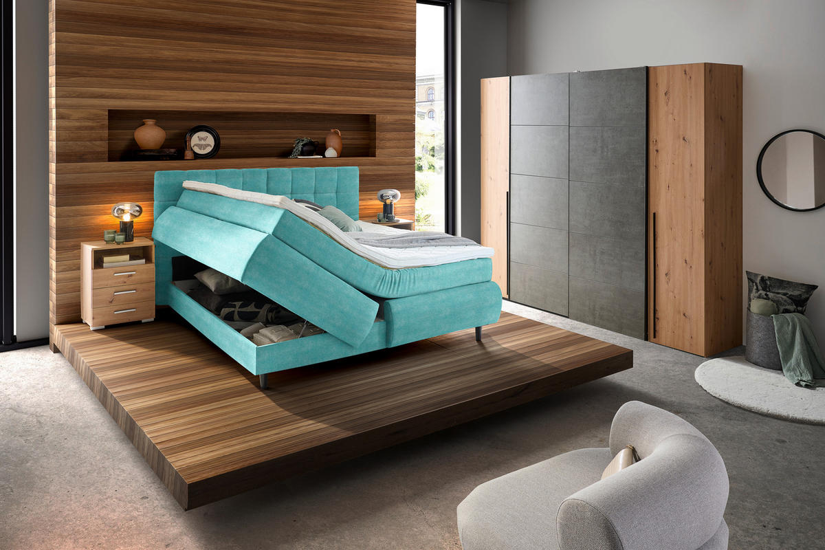 BOXSPRINGBETT 160/200 cm  in Türkis  - Türkis/Schwarz, Konventionell, Holz/Textil (160/200cm) - Ti'me