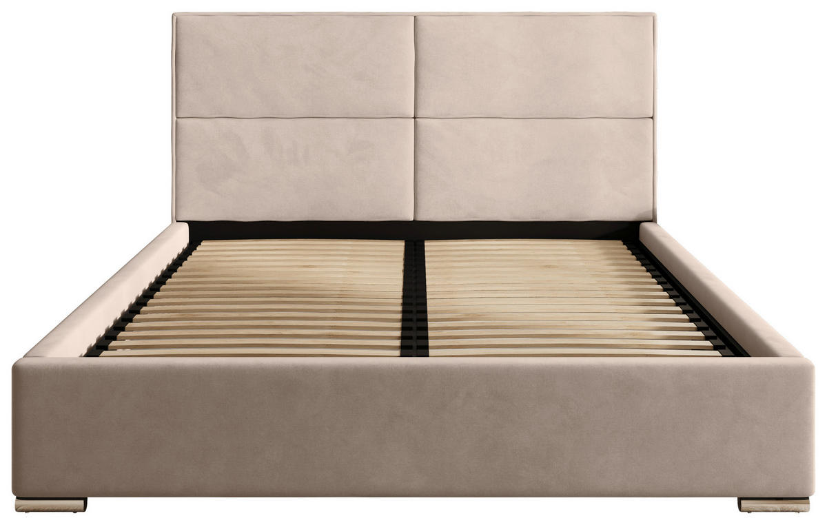 POLSTERBETT 200/200 cm,  in Beige, gepolstertes Kopfteil, Lattenrost, Bettkasten,  - Chromfarben/Beige, MODERN, Holz/Kunststoff (200/200cm) - Chameo