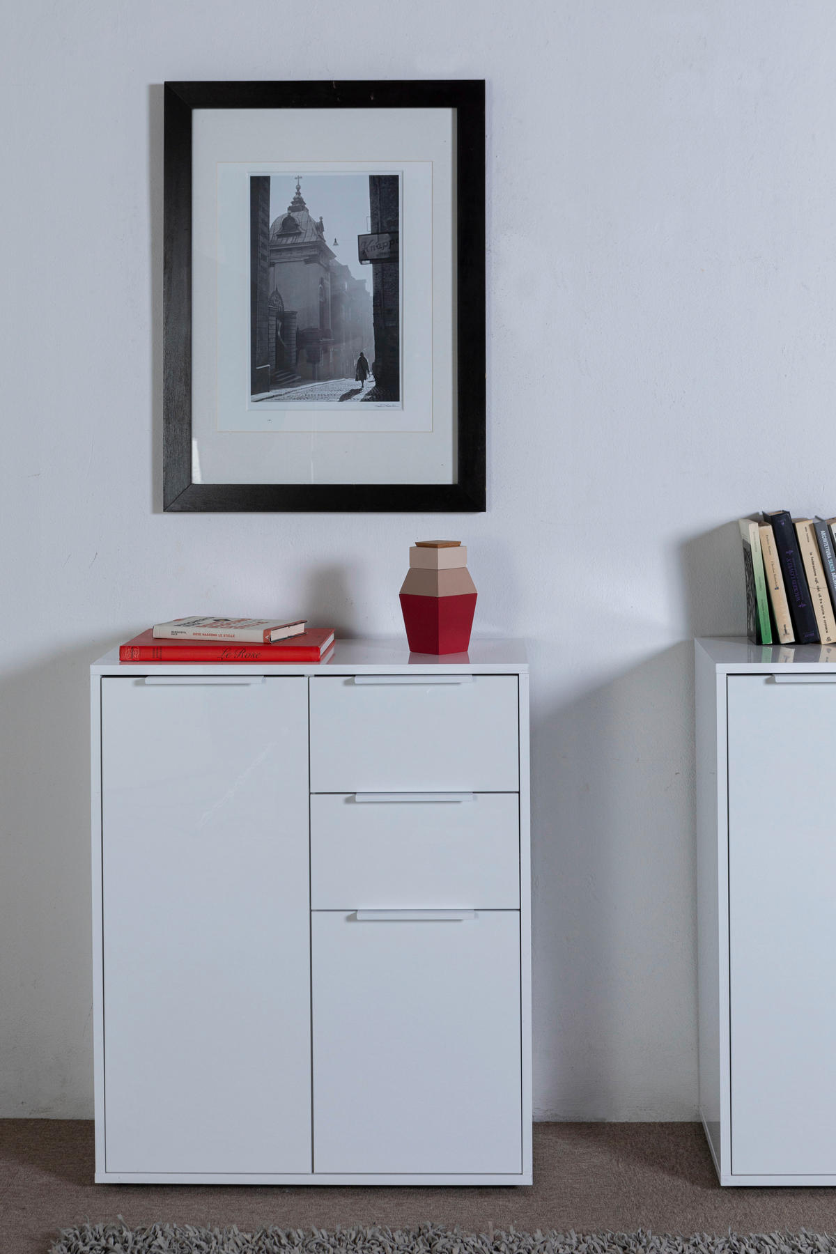 KOMODA, bela, visoki sijaj  - črna/bela, Design, kovina/umetna masa (72/87/35,3cm) - Carryhome
