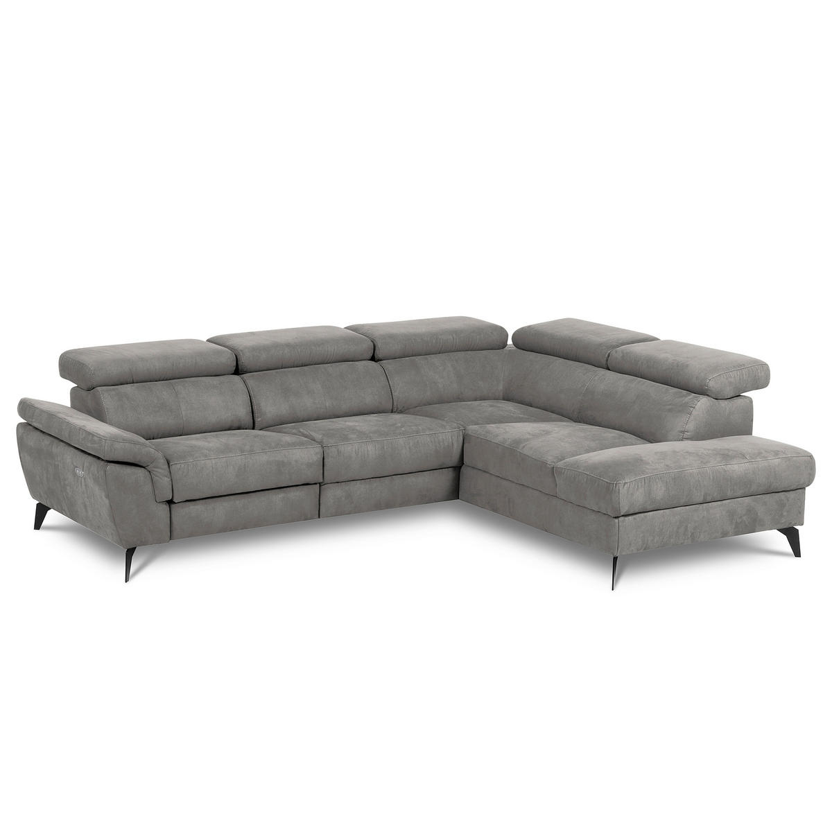 ECKSOFA SONO in Lederlook Anthrazit Bettkasten, Armteilverstellung, Kopfteilverstellung  265/210 cm  - Anthrazit/Schwarz, Design, Textil/Metall (265/210cm) - Livetastic