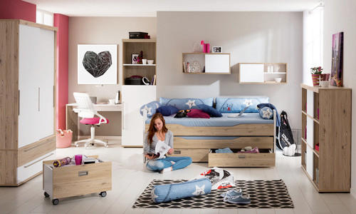 SCHIEBETÜRENSCHRANK 124/207/64 cm 2-türig - Weiss/Eichefarben, Design, Holzwerkstoff/Metall (124/207/64cm) - Paidi