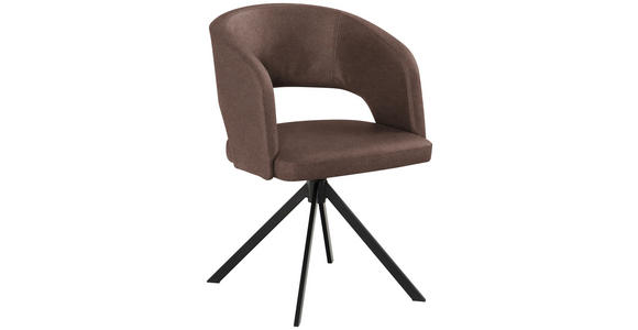ARMLEHNSTUHL  Stoffauswahl, Sitzfläche 360° drehbar, inklusive Armlehnen, automatische Rückholfunktion Lederlook (vegan)  - Schwarz/Braun, KONVENTIONELL, Textil/Metall (56/84/59cm) - Moderano
