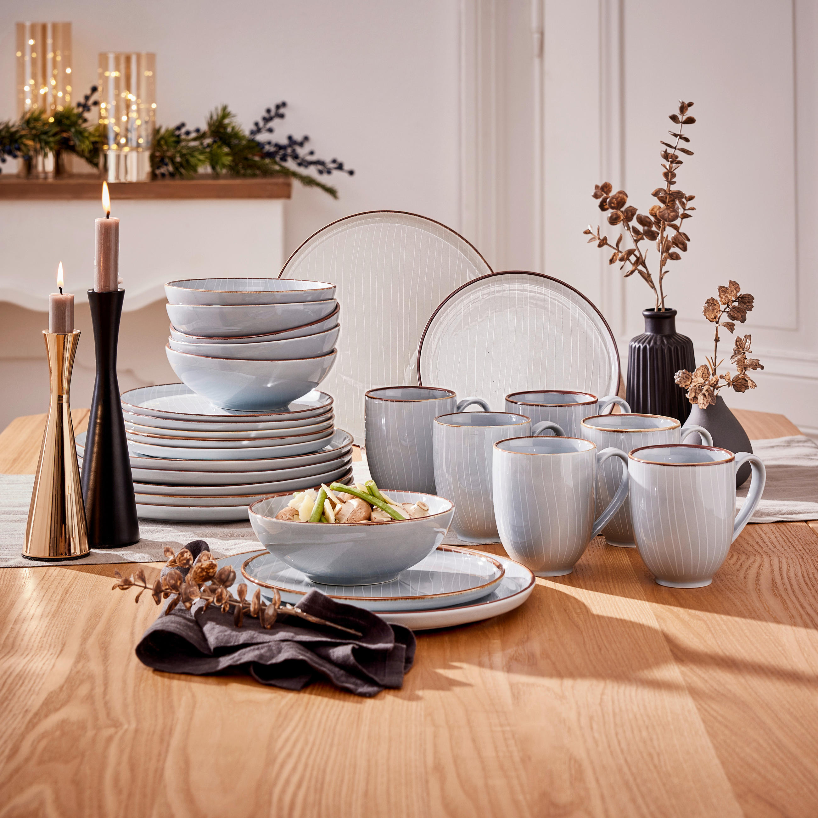 KOMBINOVANÁ SOUPRAVA, 24dílné, porcelán - šedá, Design, keramika - Landscape