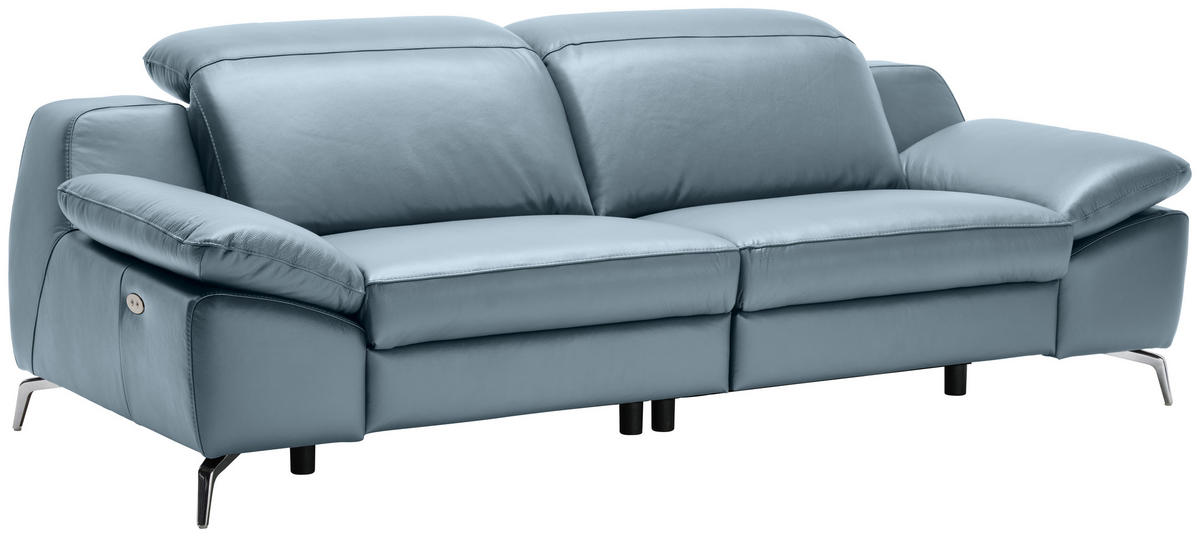 3-SITZER-SOFA Echtleder Blaugrau  - Chromfarben/Blaugrau, Design, Leder/Kunststoff (234/83-99/110cm) - Celina Home