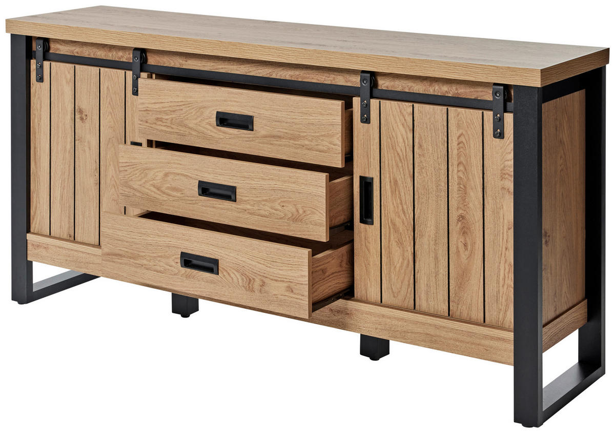 SIDEBOARD 153/75/39 cm  in Eichefarben  - Eichefarben/Schwarz, Modern, Holzwerkstoff/Metall (153/75/39cm) - MID.YOU