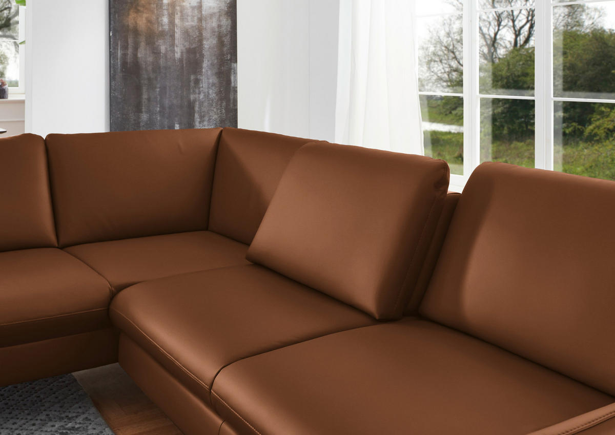 ECKSOFA in Echtleder Hellbraun  - Hellbraun/Alufarben, Konventionell, Leder/Metall (220/284cm) - Beldomo Premium