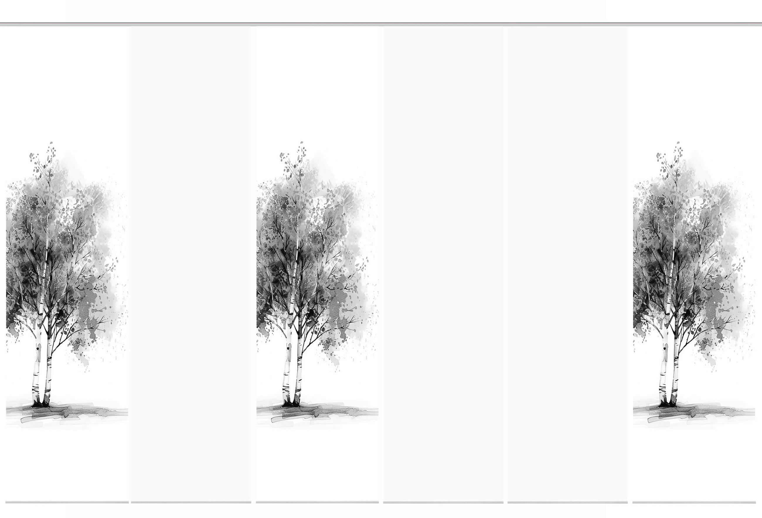 XXXLutz Flächenvorhang Tree Weiß, Grau Hochglanz 60x245 cm